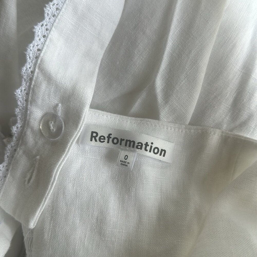 NEW Reformation Tagliatelle Linen Midi Dress in White Lace Detail | size 0 - Picture 8 of 13
